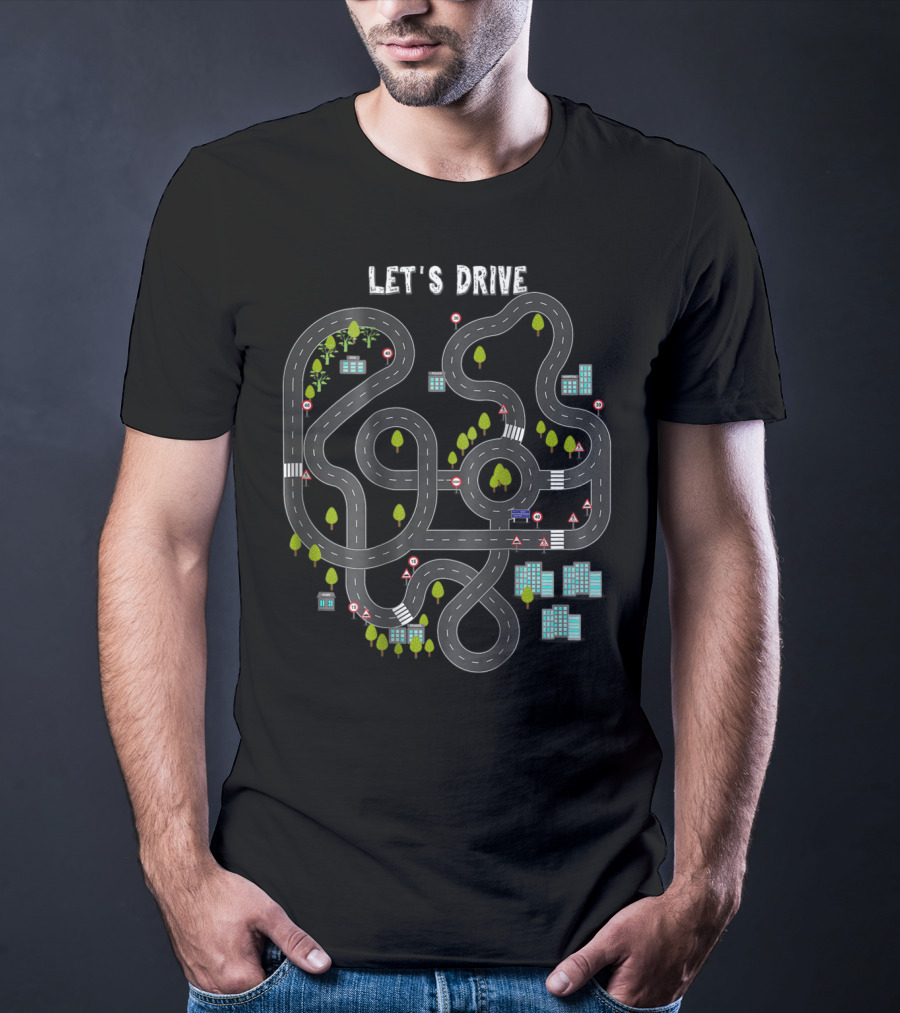 Let's Drive Play Cars On Daddy's Back Mass Road Map T-Shirt