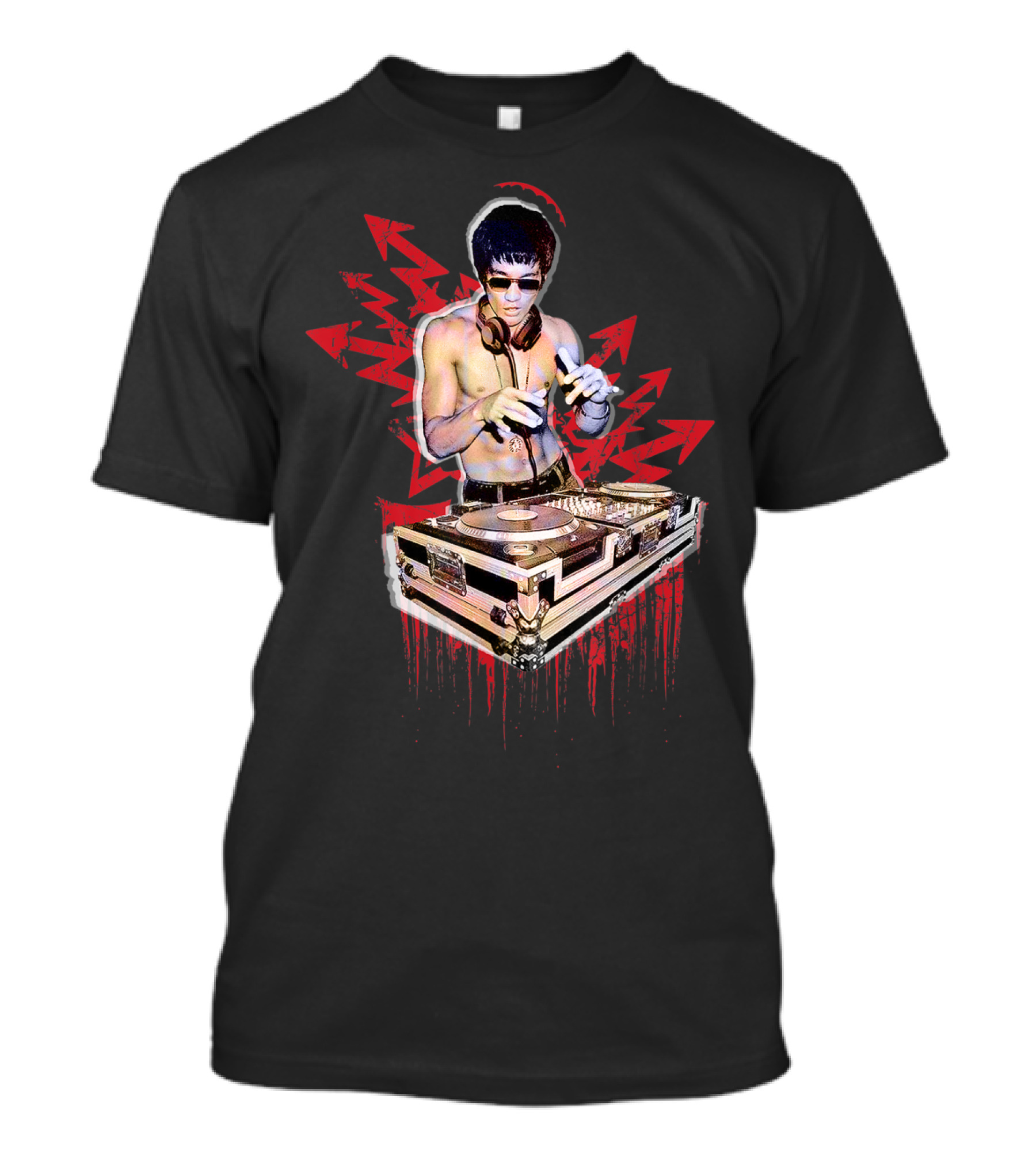 Psycho Bruce Dj Mixing Beats With Red Arrow Background T-Shirt