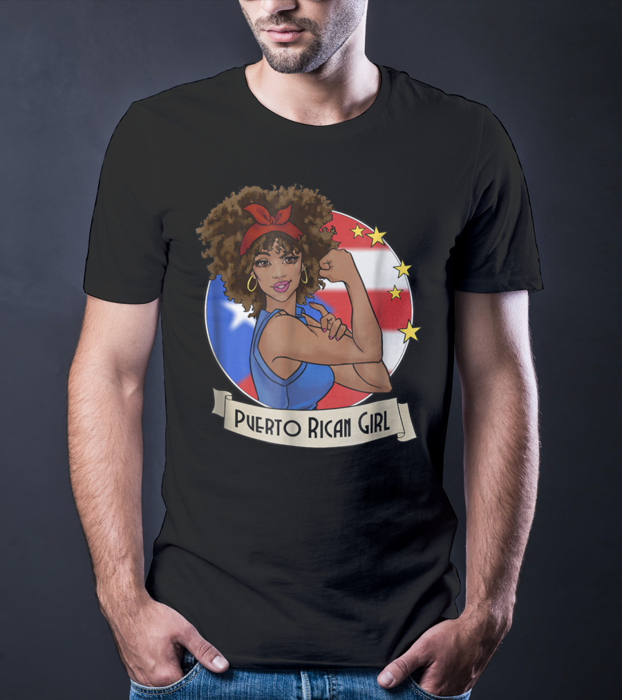 Puerto Rican Girl Strong Pride With Puerto Rico Flag And Stars T-Shirt