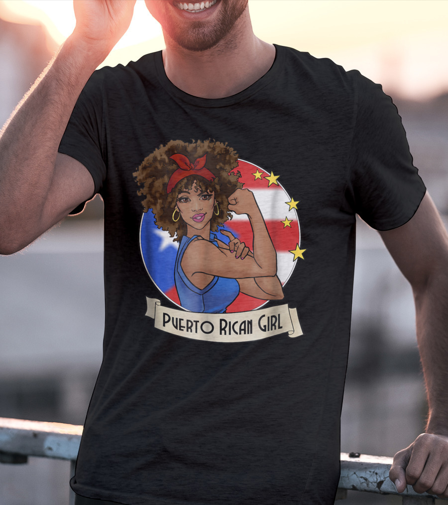 Puerto Rican Girl Strong Pride With Puerto Rico Flag And Stars T-Shirt