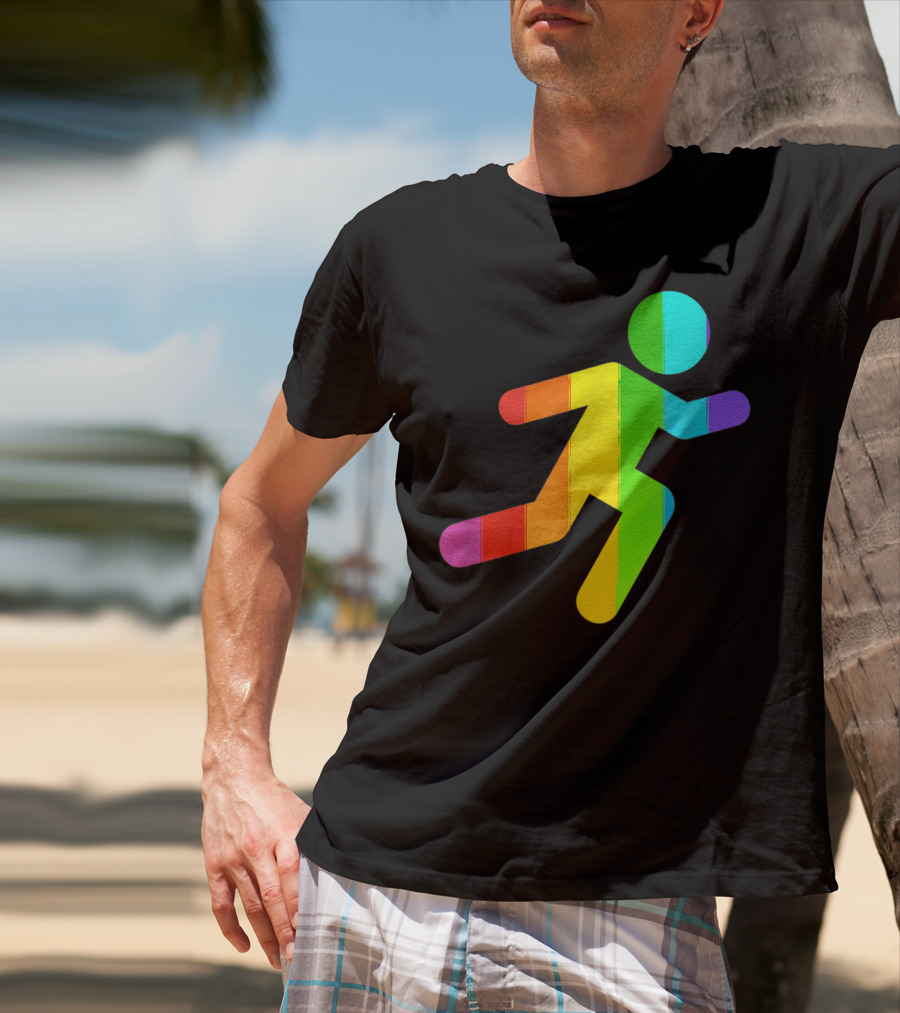 Rainbow Stick Figure Running T-Shirt