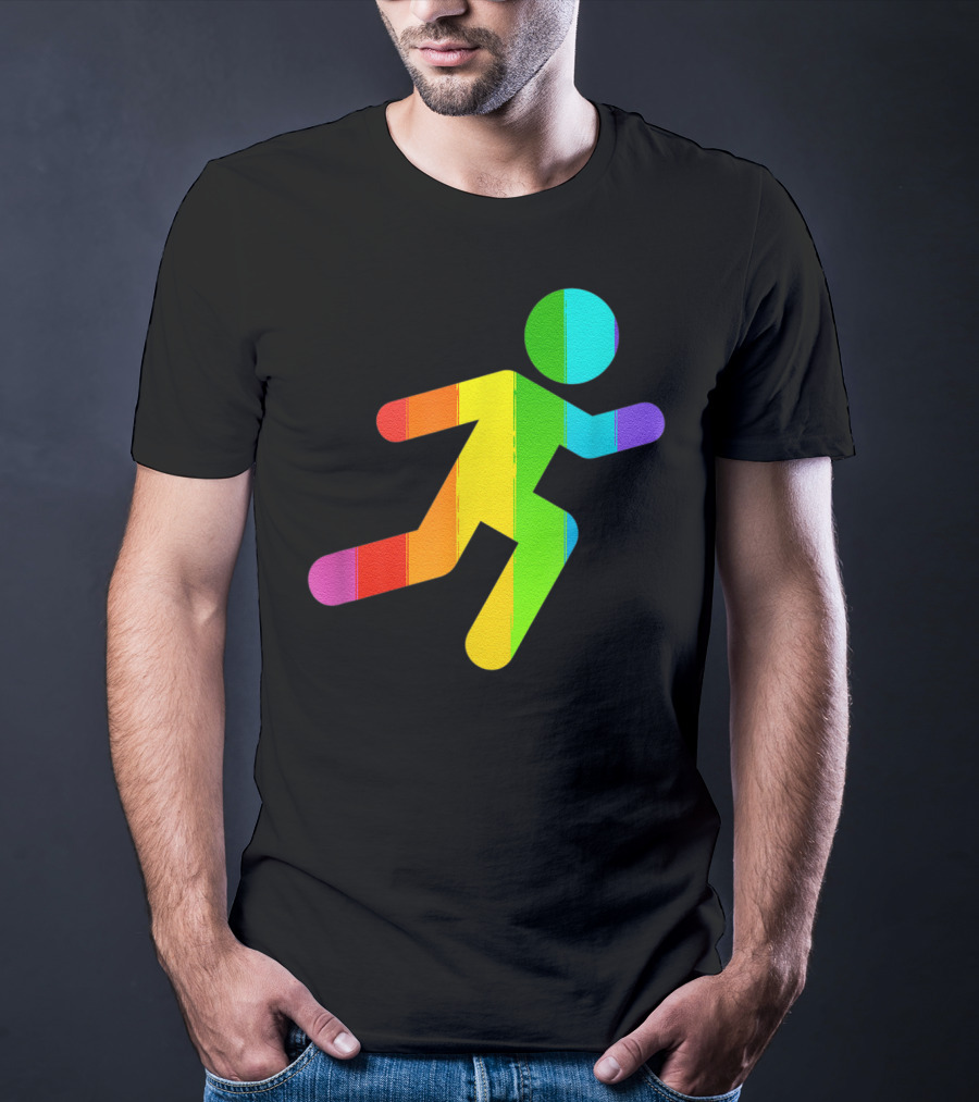 Rainbow Stick Figure Running T-Shirt