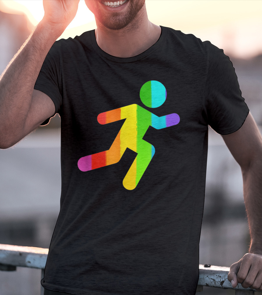 Rainbow Stick Figure Running T-Shirt