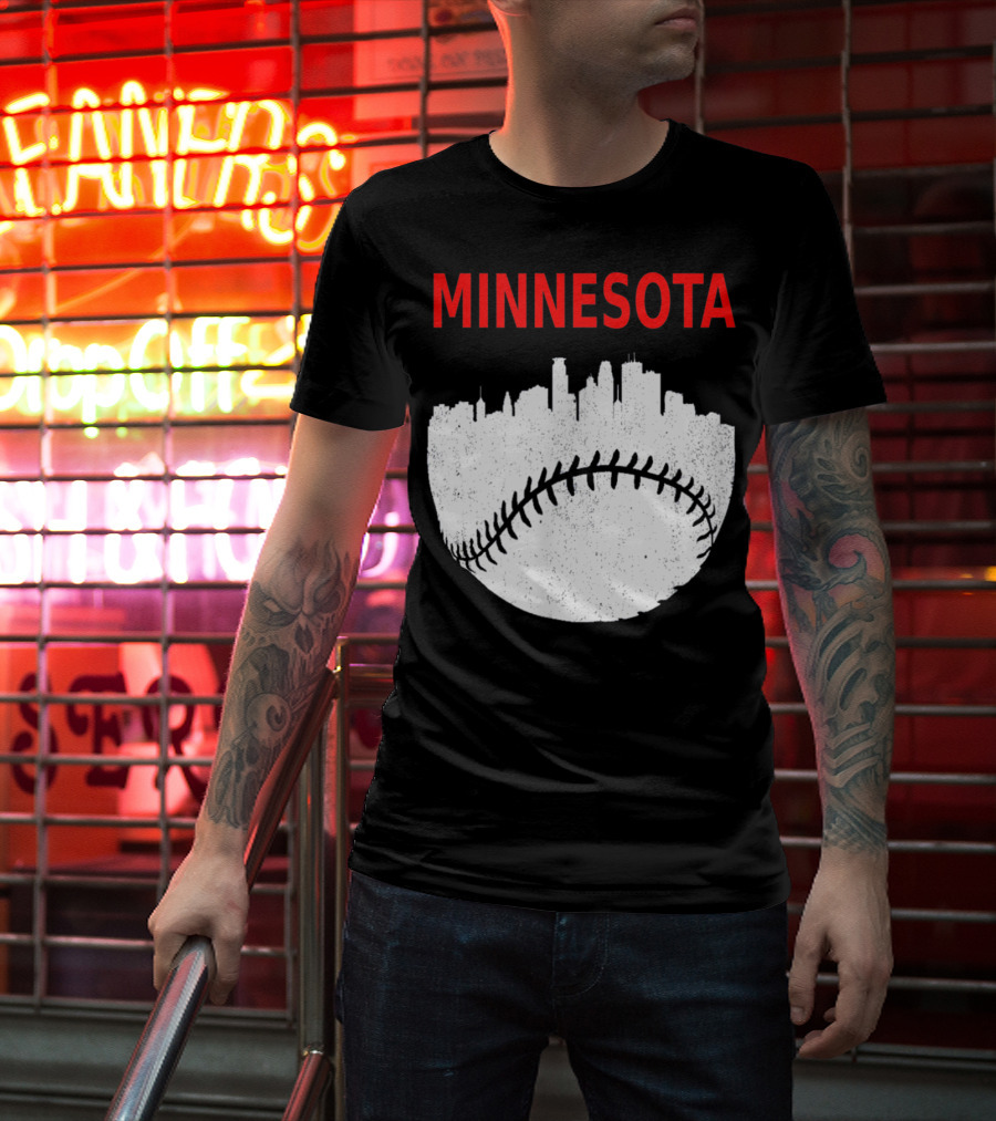 Minnesota Baseball Minneapolis Cityscape Retro Vin T-Shirt