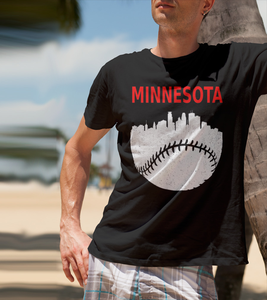 Minnesota Baseball Minneapolis Cityscape Retro Vin T-Shirt