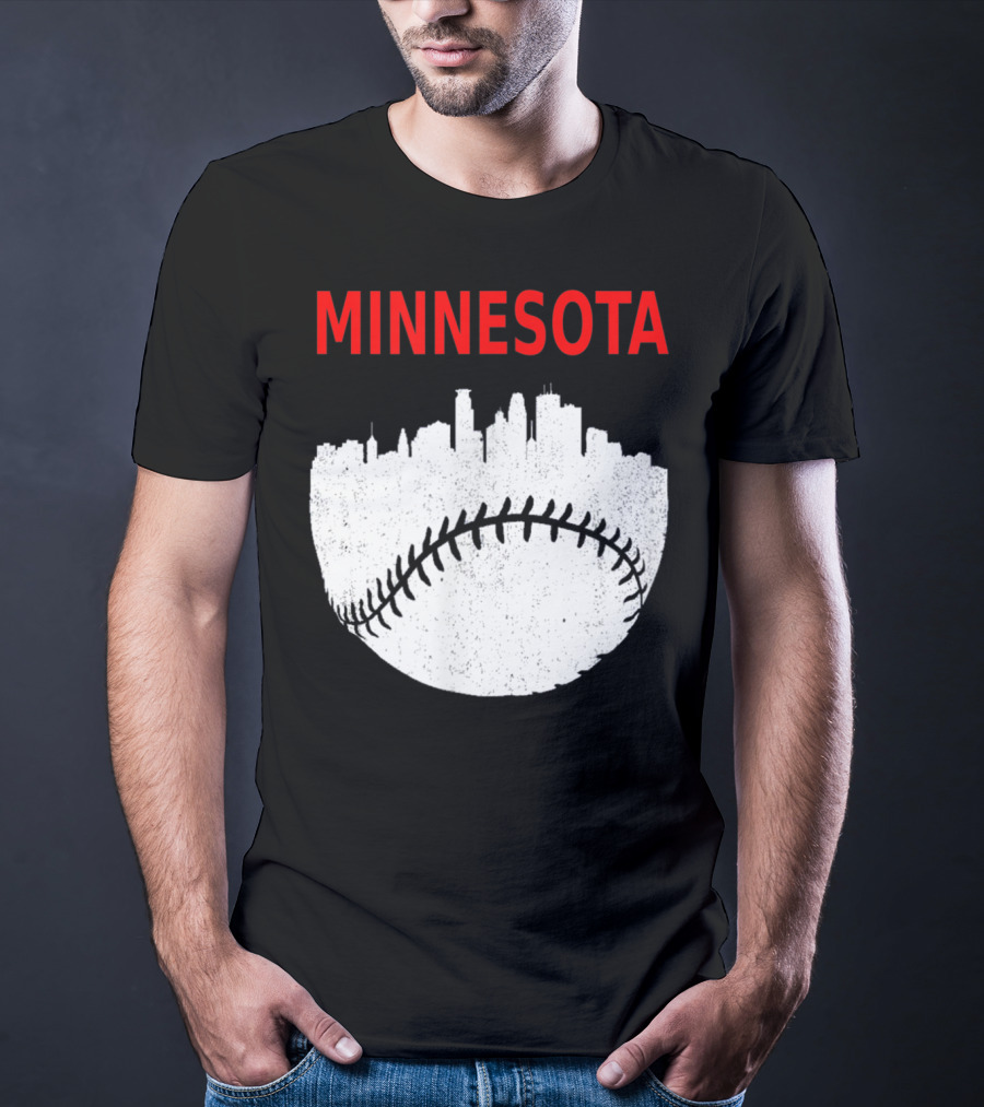 Minnesota Baseball Minneapolis Cityscape Retro Vin T-Shirt