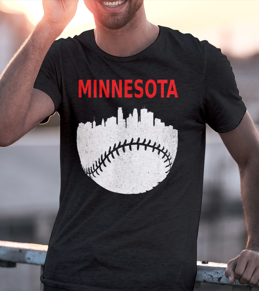 Minnesota Baseball Minneapolis Cityscape Retro Vin T-Shirt