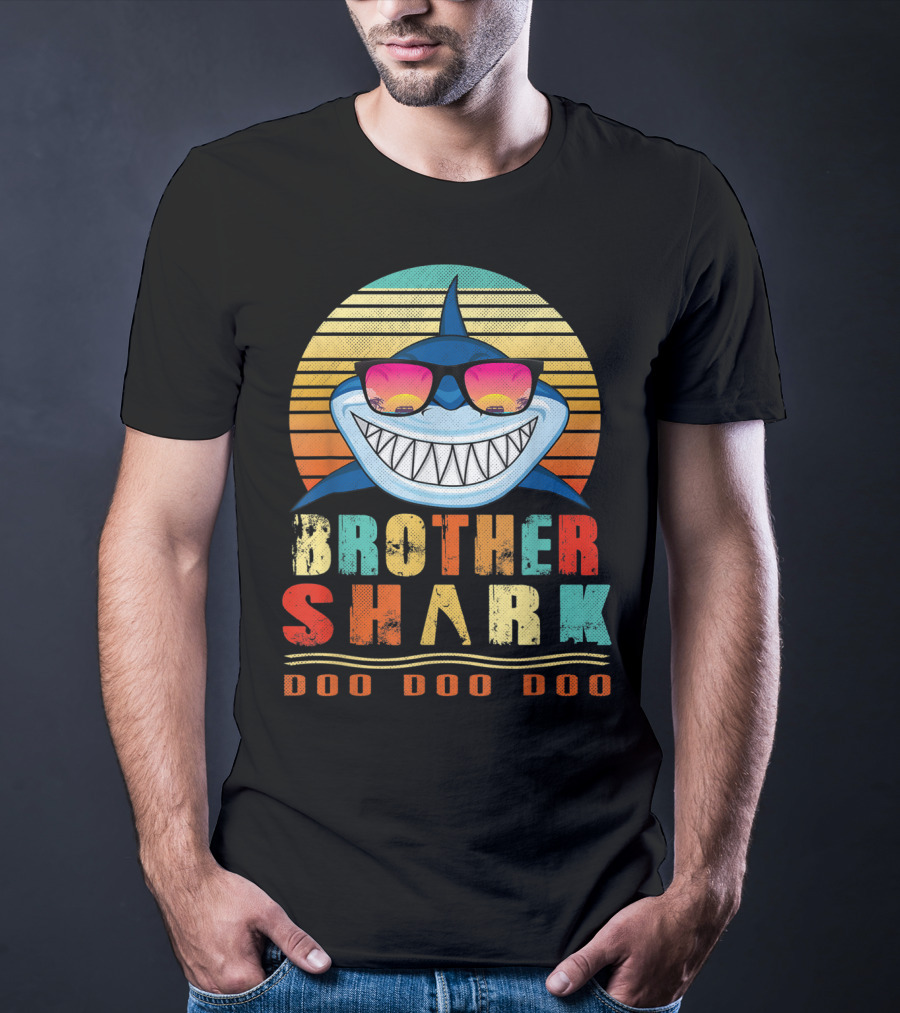 Brother Shark Doo Doo Doo Retro Vintage Sunglasses Sunset T-Shirt