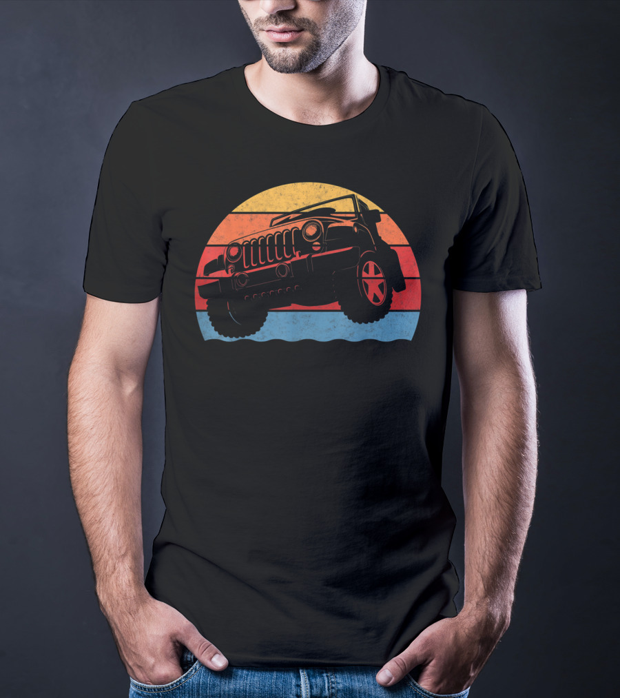 Retro Vintage Jeeps Great 4x4 70s Sunset Stripes T-Shirt