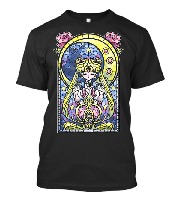 Sailor Moon Blessing Stained Glass Style Roses And Moon Phases T-Shirt