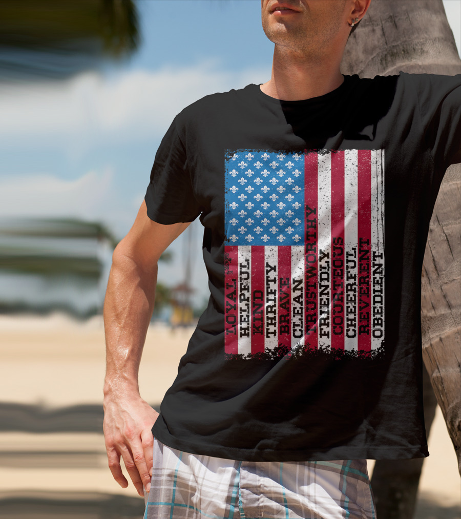 Patriotic Scout Law Traits With US Flag T-Shirt