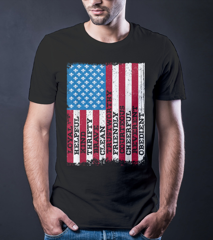 Patriotic Scout Law Traits With US Flag T-Shirt
