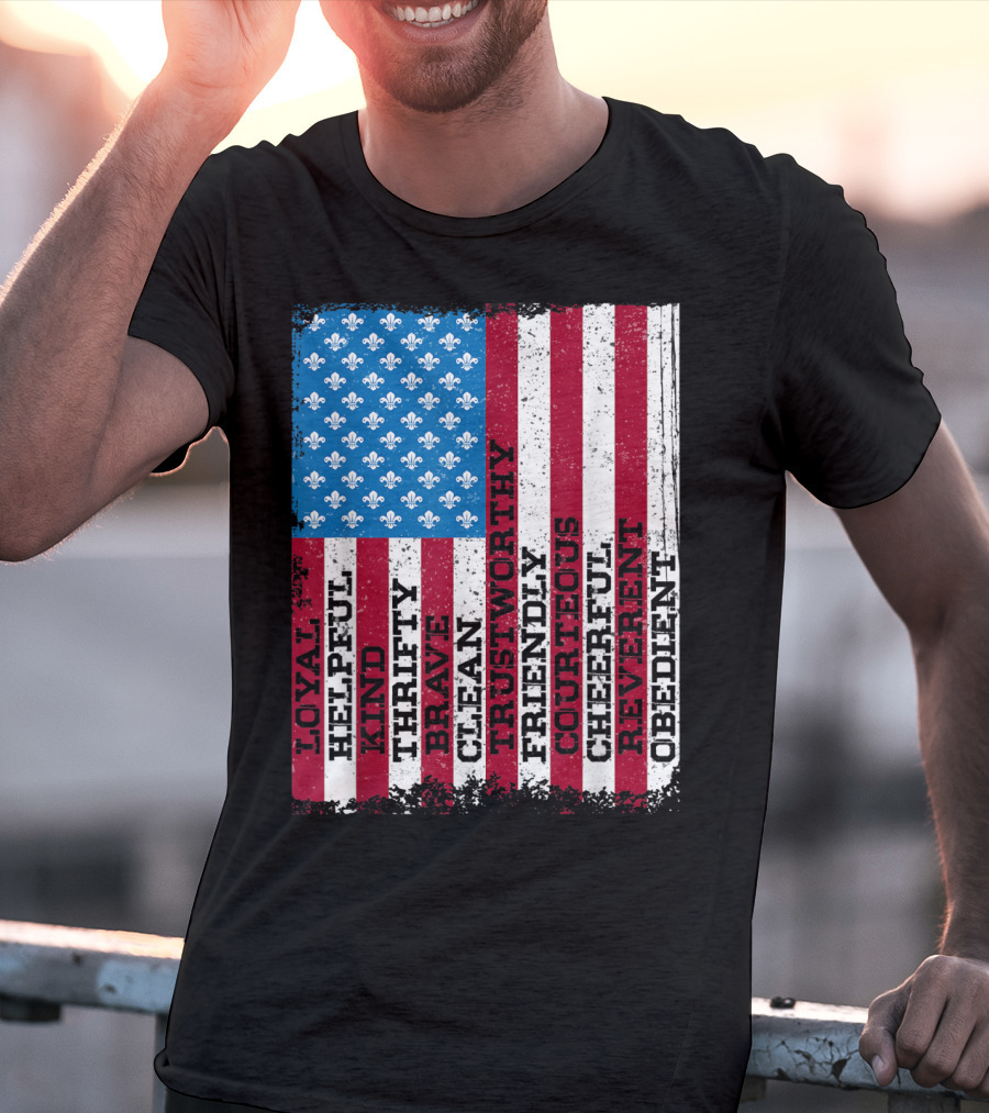Patriotic Scout Law Traits With US Flag T-Shirt