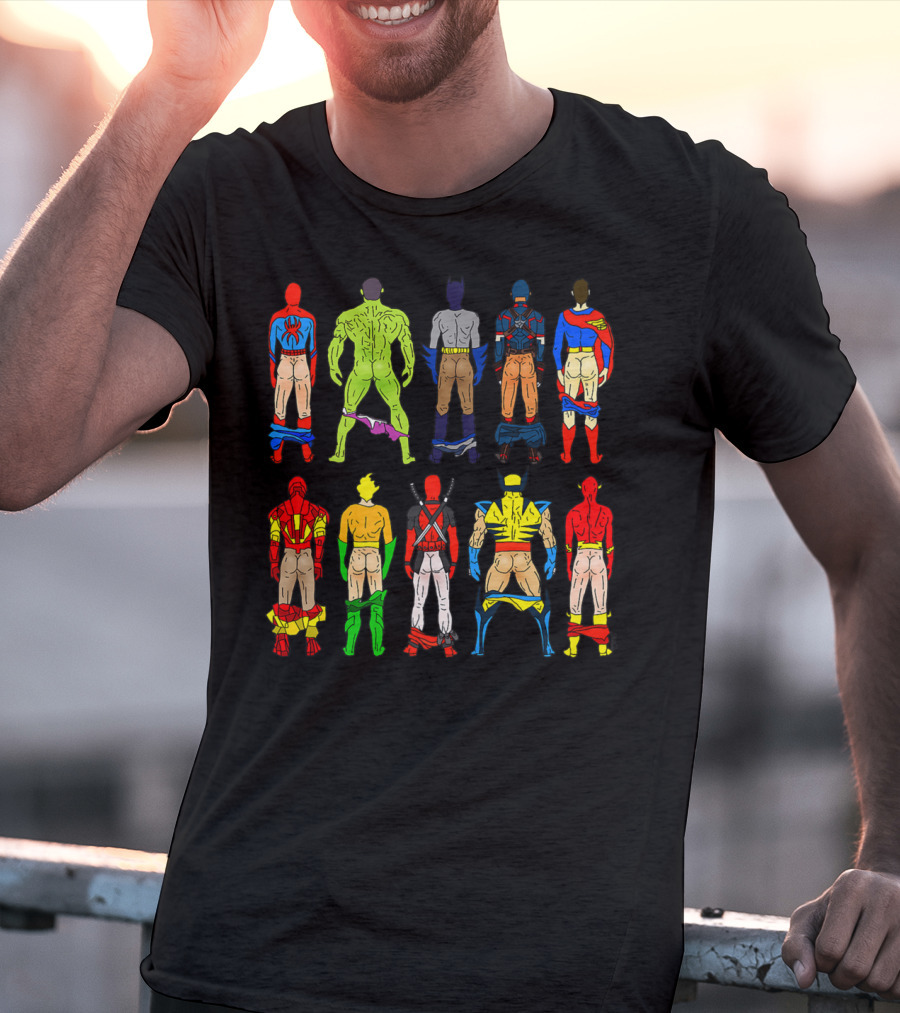Superhero Butts Avengers DC Comics Parody Action Heroes 4 T-Shirt