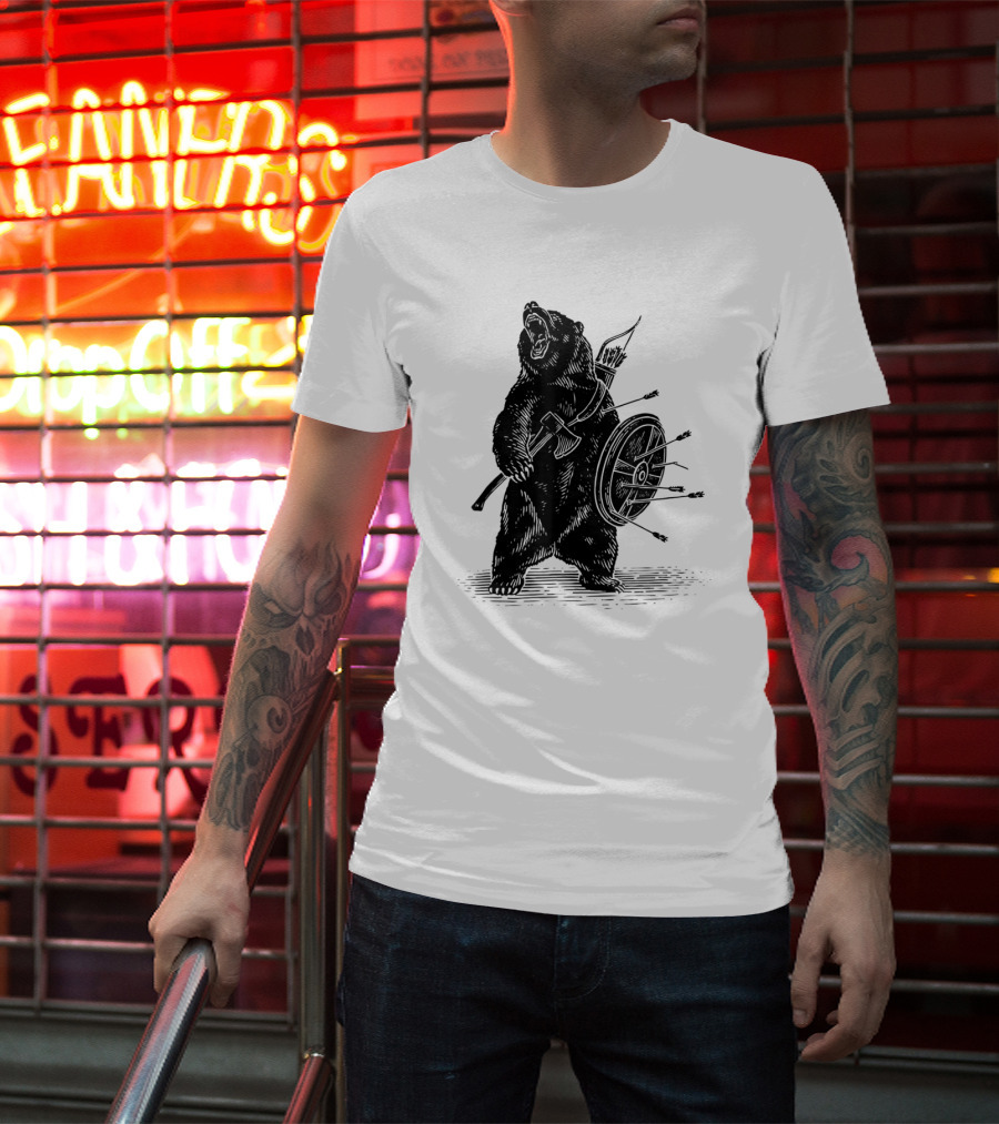 Viking Bear Warrior Polar Bear With Axe And Shield T-Shirt