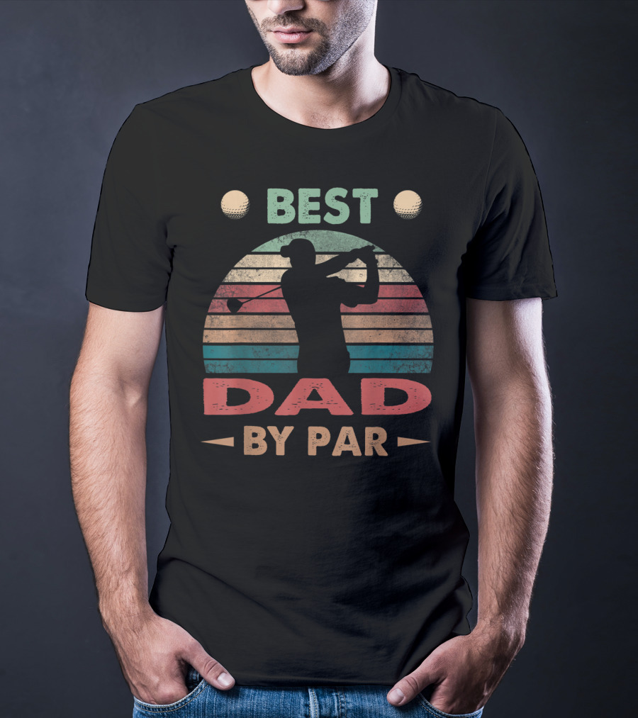 Best Dad By Par Vintage Golf Silhouette Retro Stripes T-Shirt