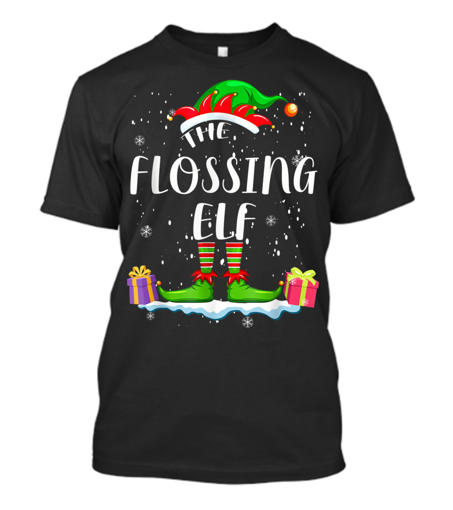 The Flossing Elf Christmas Snowflakes And Gifts Holiday Family T-Shirt