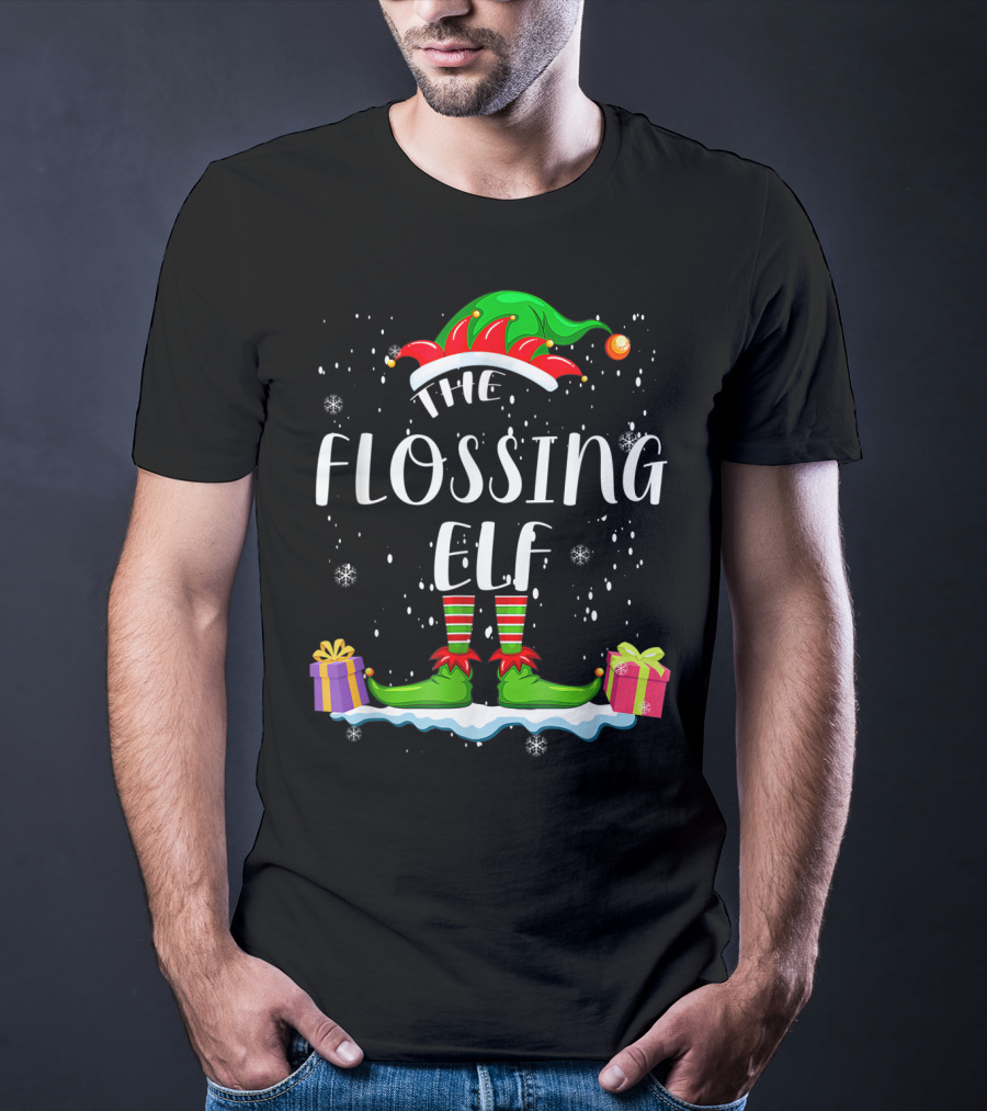 The Flossing Elf Christmas Snowflakes And Gifts Holiday Family T-Shirt