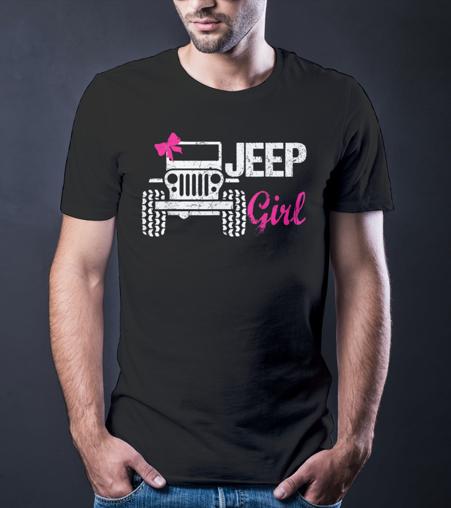 Jeep Girl Offroad Funny Men Women Kids Jeeps's With Pink Bow T-Shirt