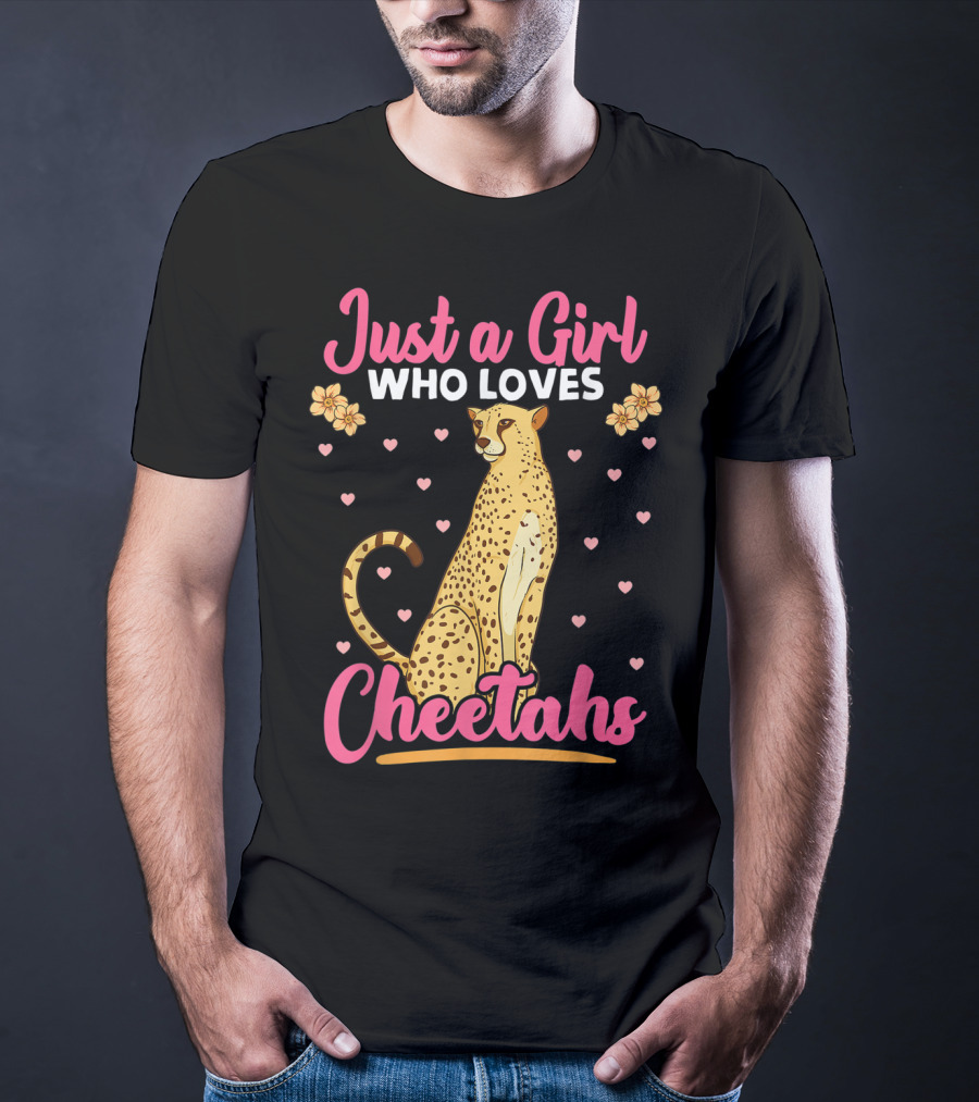 Just A Girl Who Loves Cheetahs With Hearts And Flowers T-Shirt