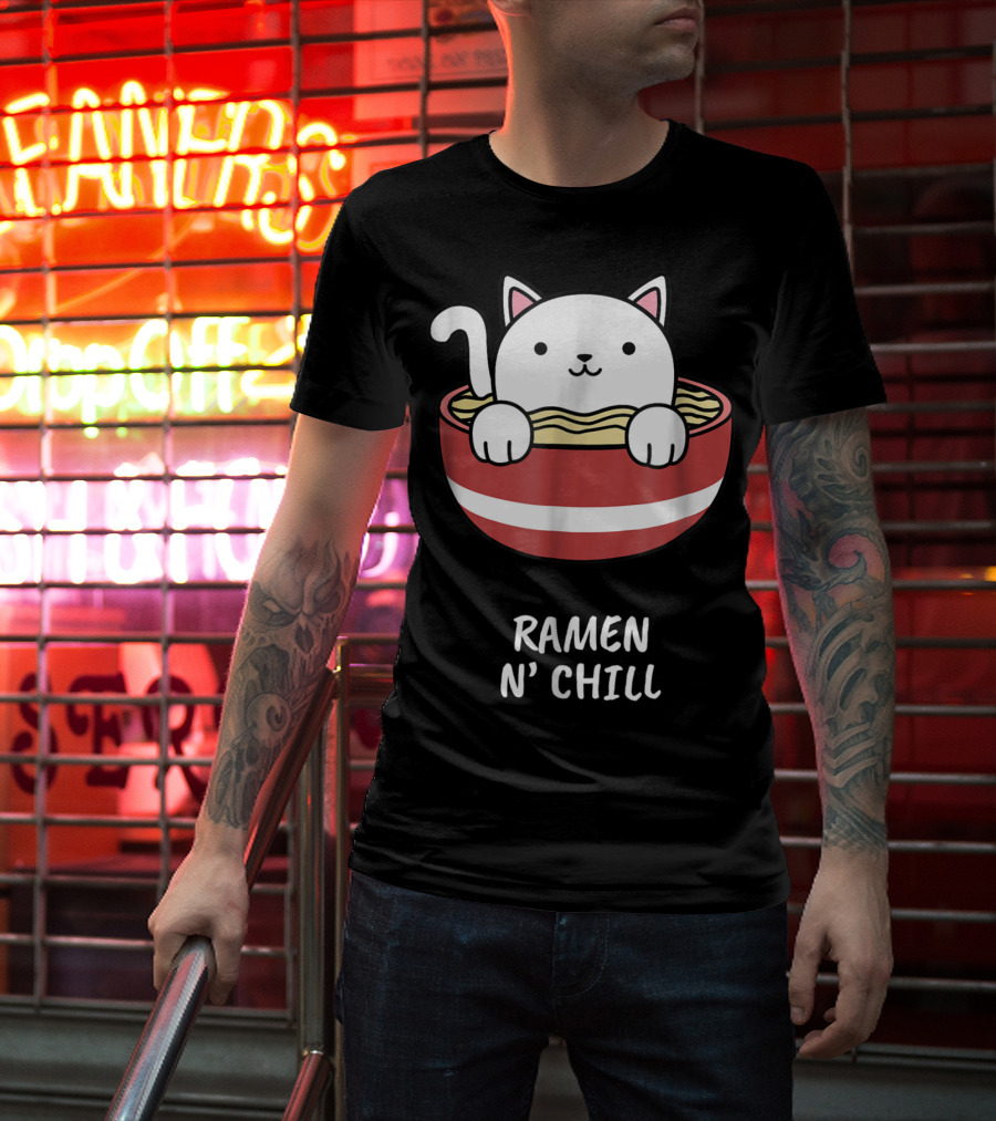 Kawaii Japanese Anime Cat Ramen N' Chill Kids Girl T-Shirt