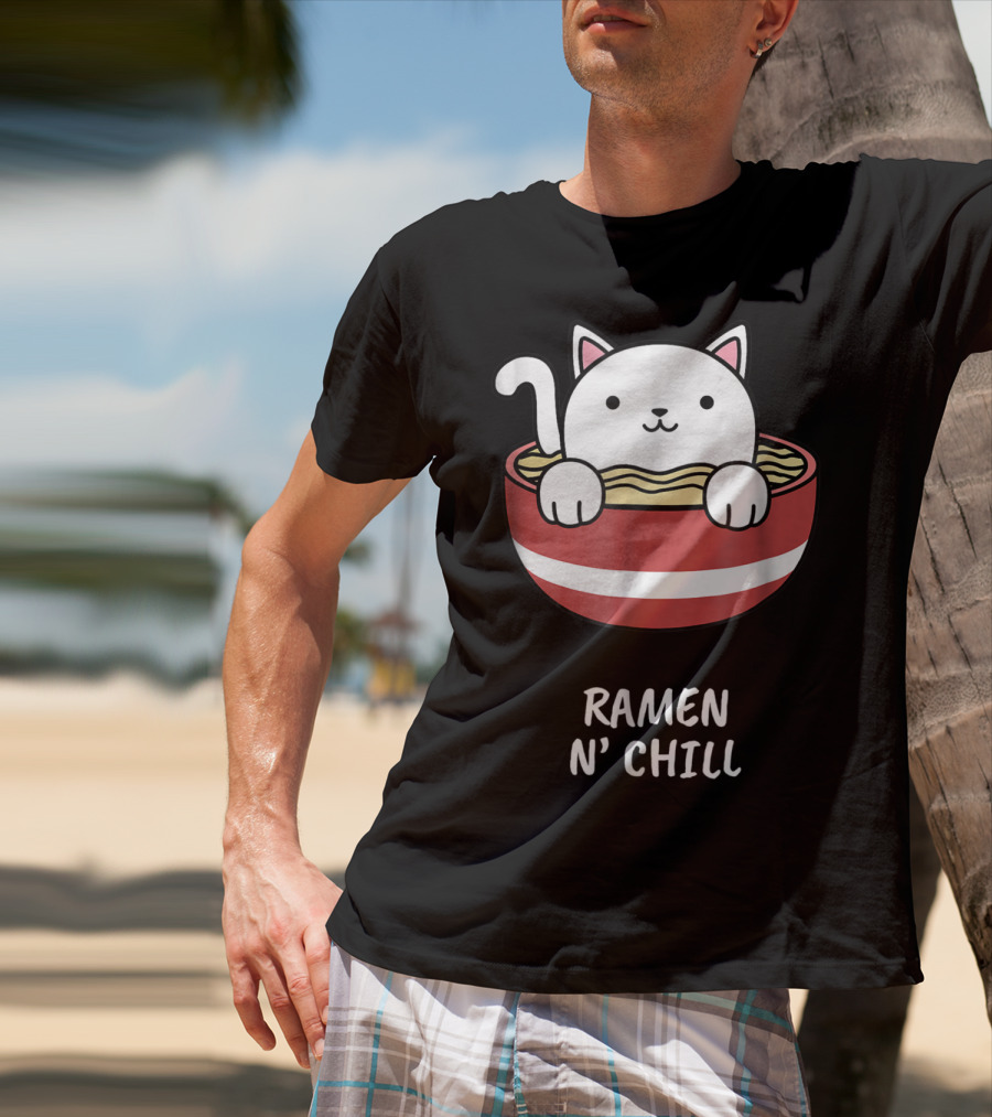 Kawaii Japanese Anime Cat Ramen N' Chill Kids Girl T-Shirt