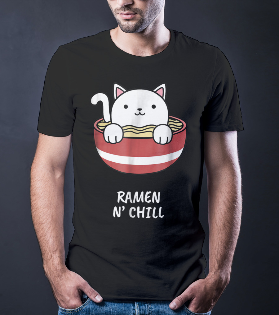 Kawaii Japanese Anime Cat Ramen N' Chill Kids Girl T-Shirt