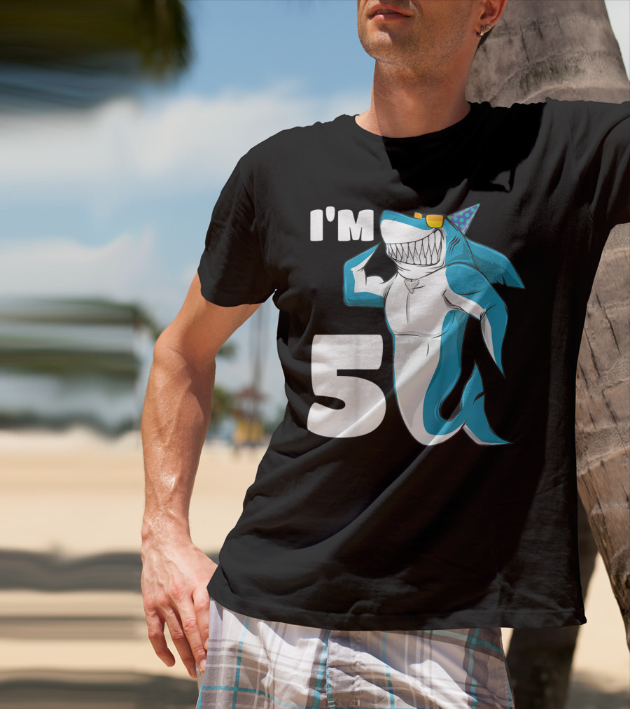 I'm 5 Muscle Shark Birthday Party Hat T-Shirt