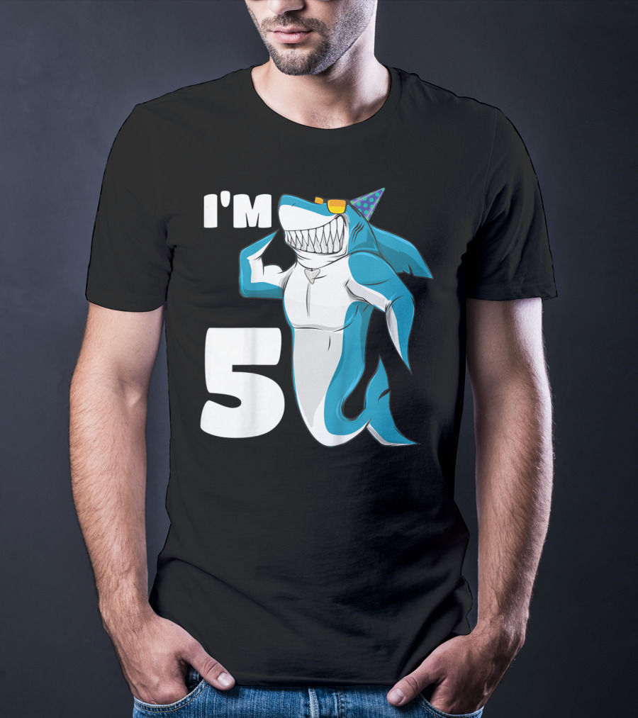I'm 5 Muscle Shark Birthday Party Hat T-Shirt