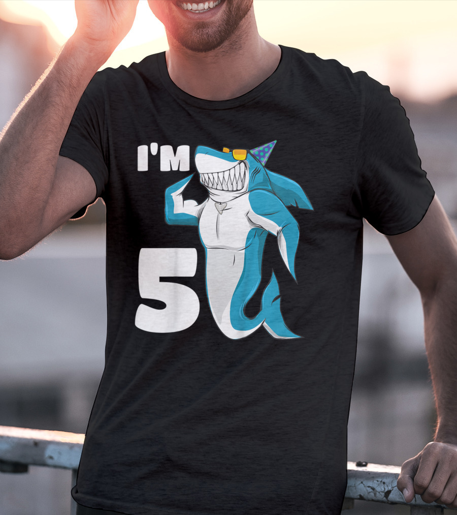 I'm 5 Muscle Shark Birthday Party Hat T-Shirt