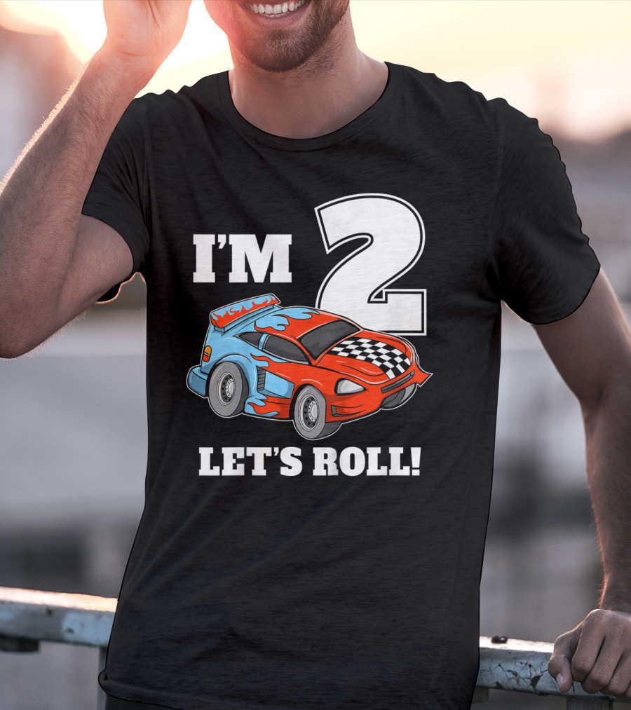I'm 2 Let's Roll Race Car Kids 2nd Birthday Boy T-Shirt