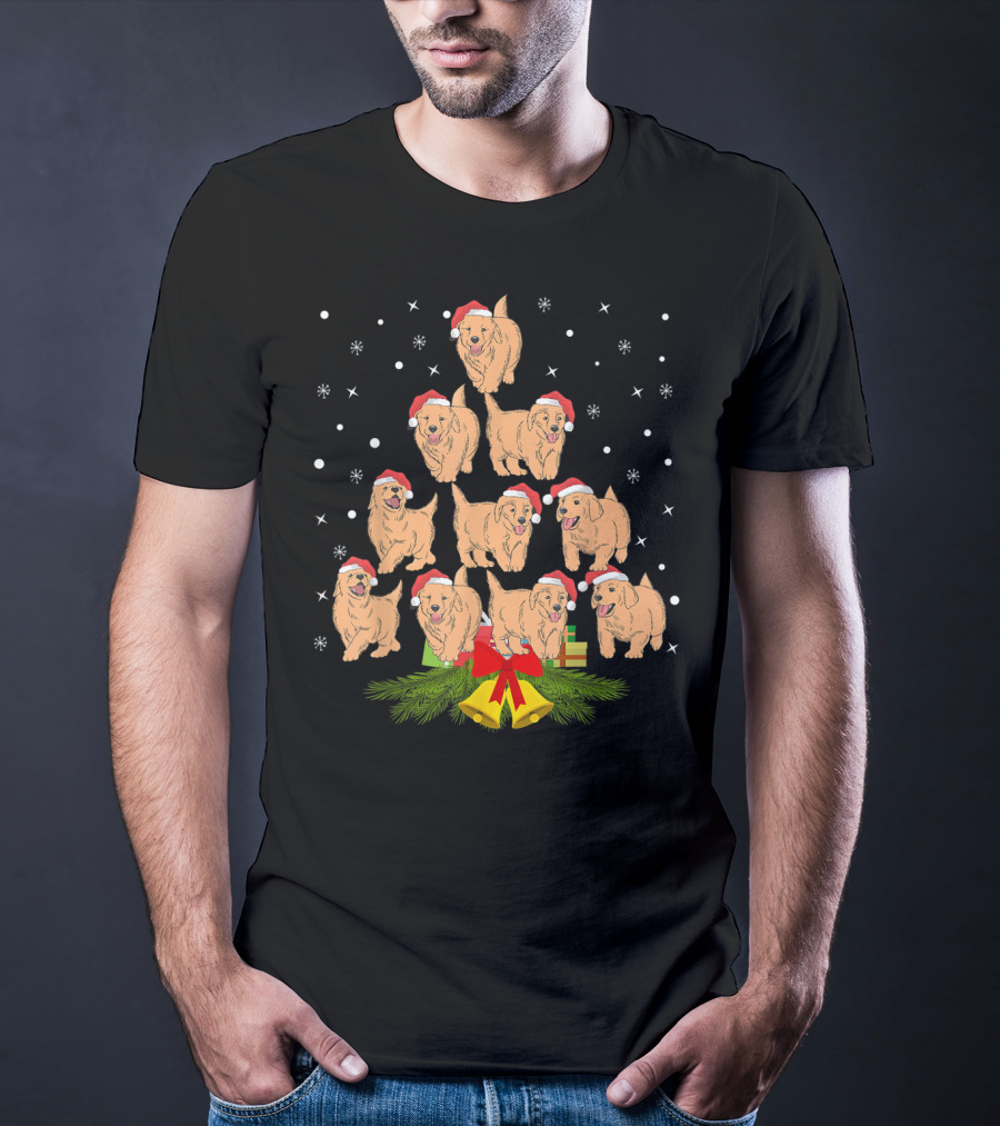 Labrador Puppies Santa Hats Christmas Tree Holiday Snowflakes Bells Gifts T-Shirt