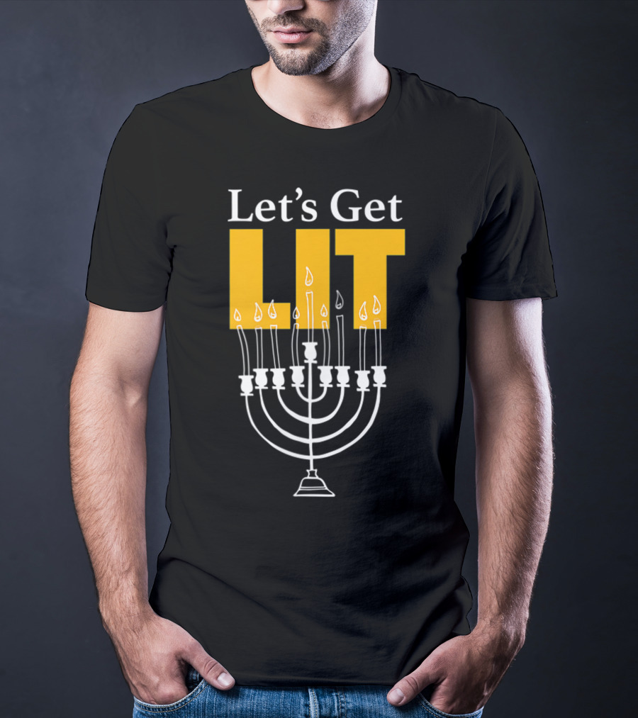 Let's Get Lit Menorah Ladies Kids Lots Hanukkah T-Shirt