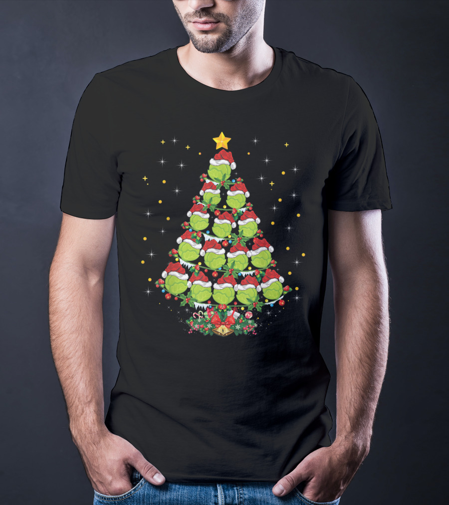 Lettuce Lover Xmas Tree With Santa Hat Christmas Star T-Shirt