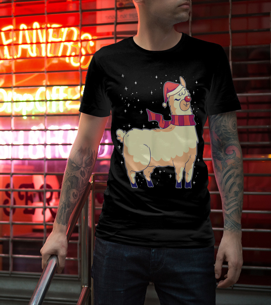 Llama Alpaca Reindeer Santa Claus Christmas Holiday T-Shirt