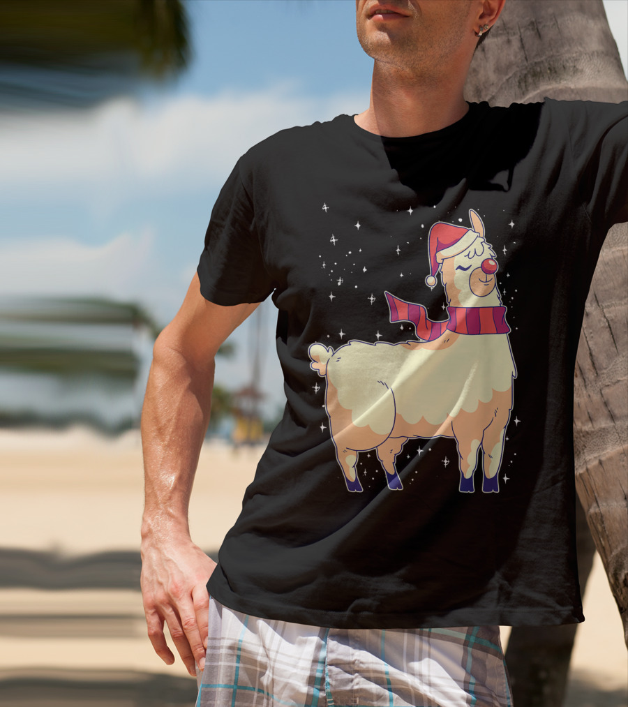 Llama Alpaca Reindeer Santa Claus Christmas Holiday T-Shirt