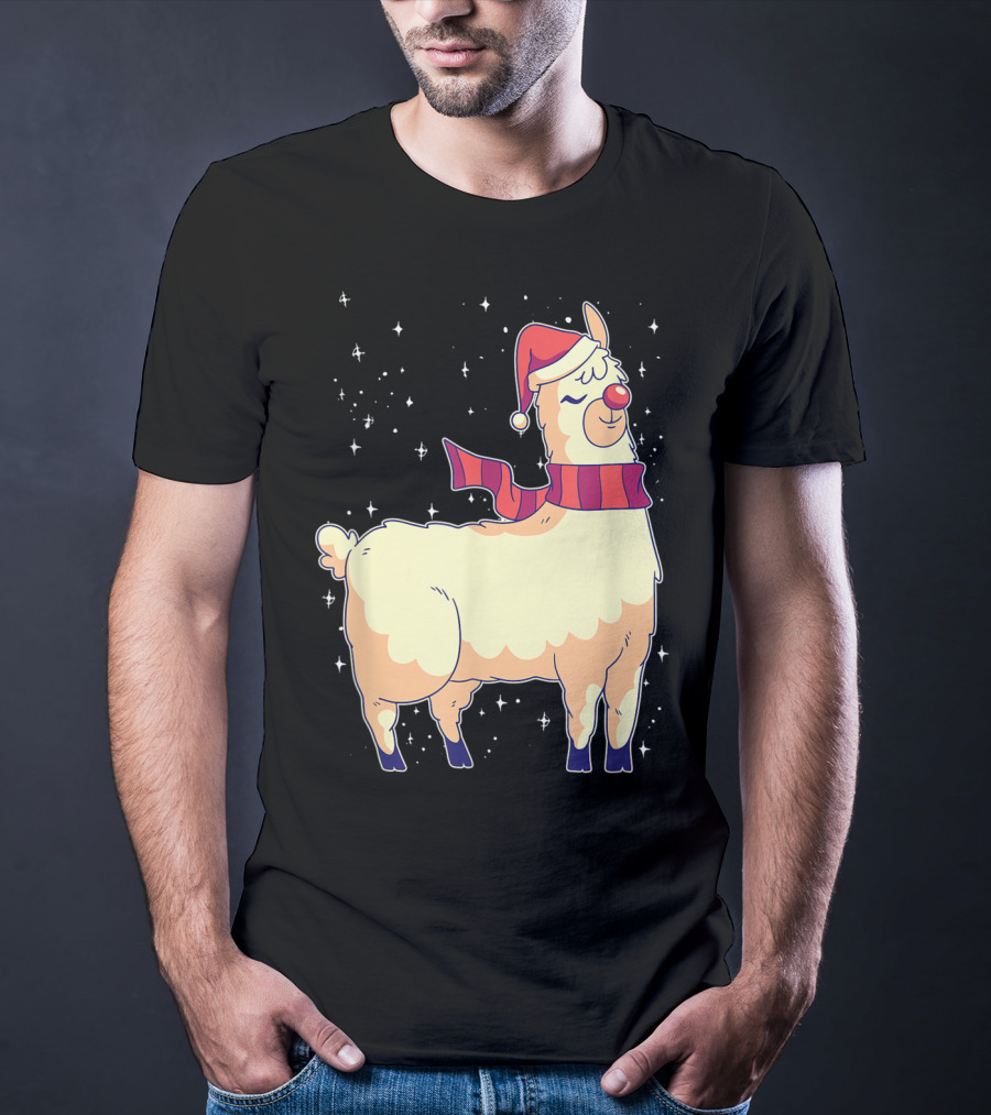 Llama Alpaca Reindeer Santa Claus Christmas Holiday T-Shirt