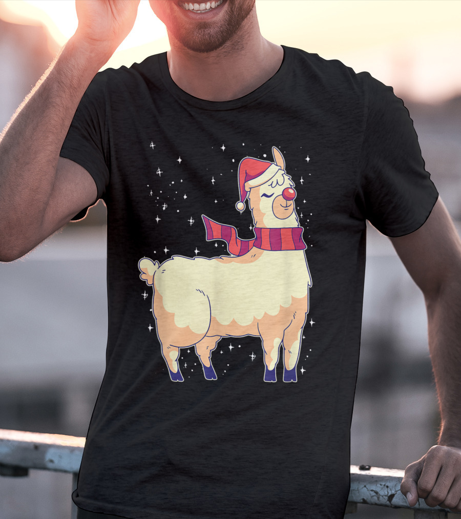 Llama Alpaca Reindeer Santa Claus Christmas Holiday T-Shirt