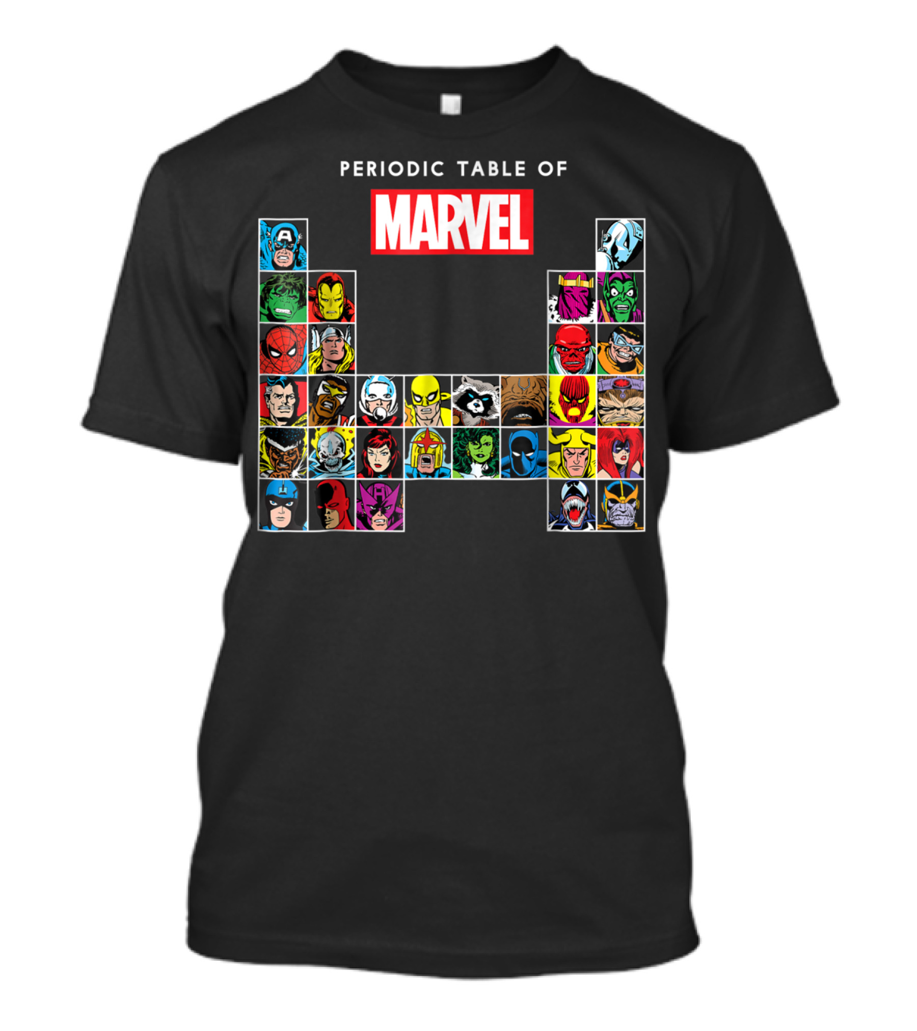 Periodic Table Of Marvel Heroes And Villains Classic Comic Characters T-Shirt