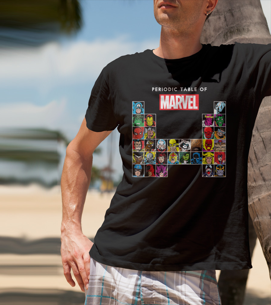 Periodic Table Of Marvel Heroes And Villains Classic Comic Characters T-Shirt
