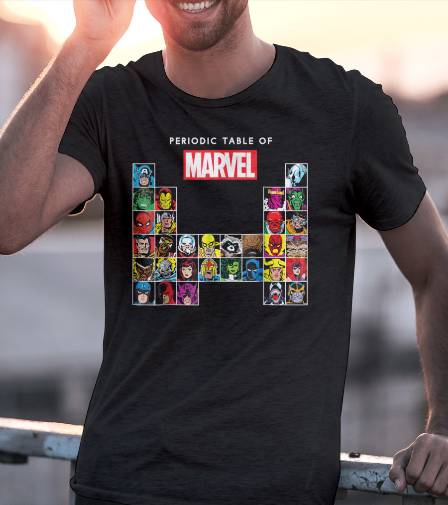 Periodic Table Of Marvel Heroes And Villains Classic Comic Characters T-Shirt