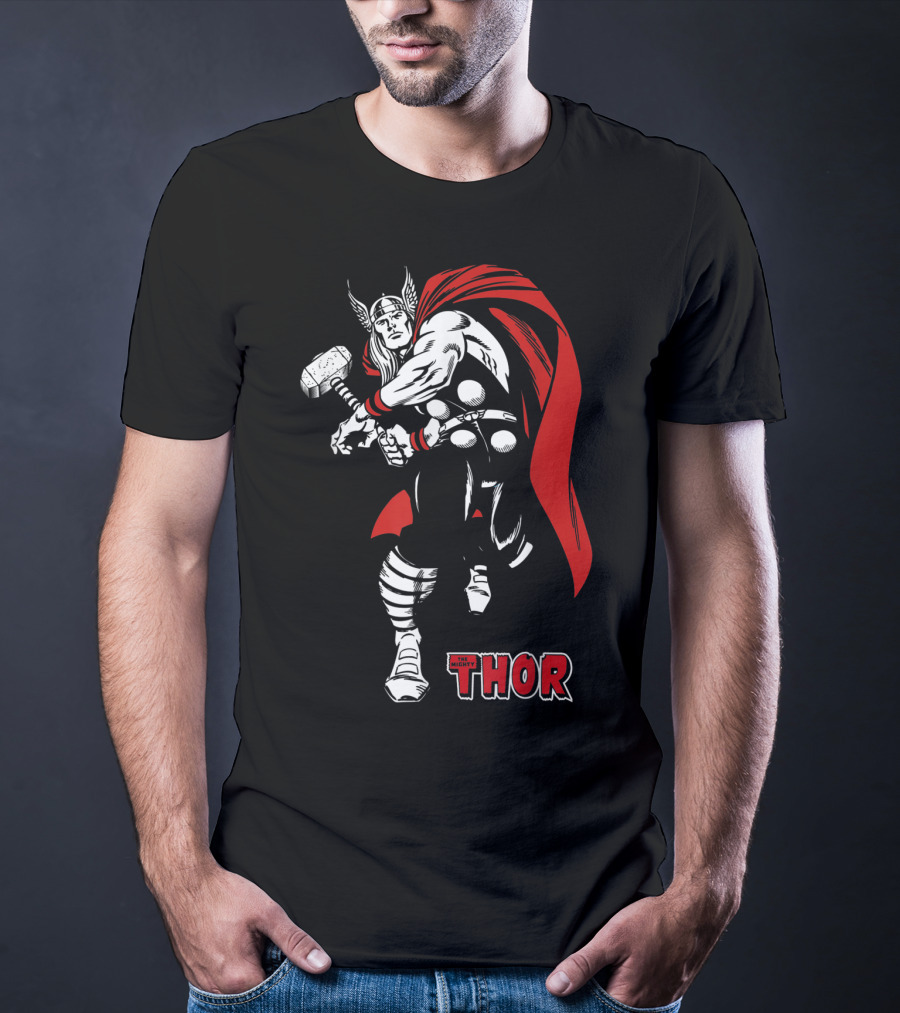 Marvel Comics Thor Mighty Hammer Swing Red Cape T-Shirt