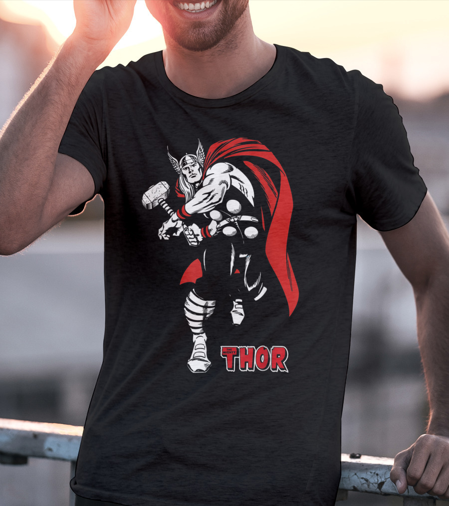 Marvel Comics Thor Mighty Hammer Swing Red Cape T-Shirt