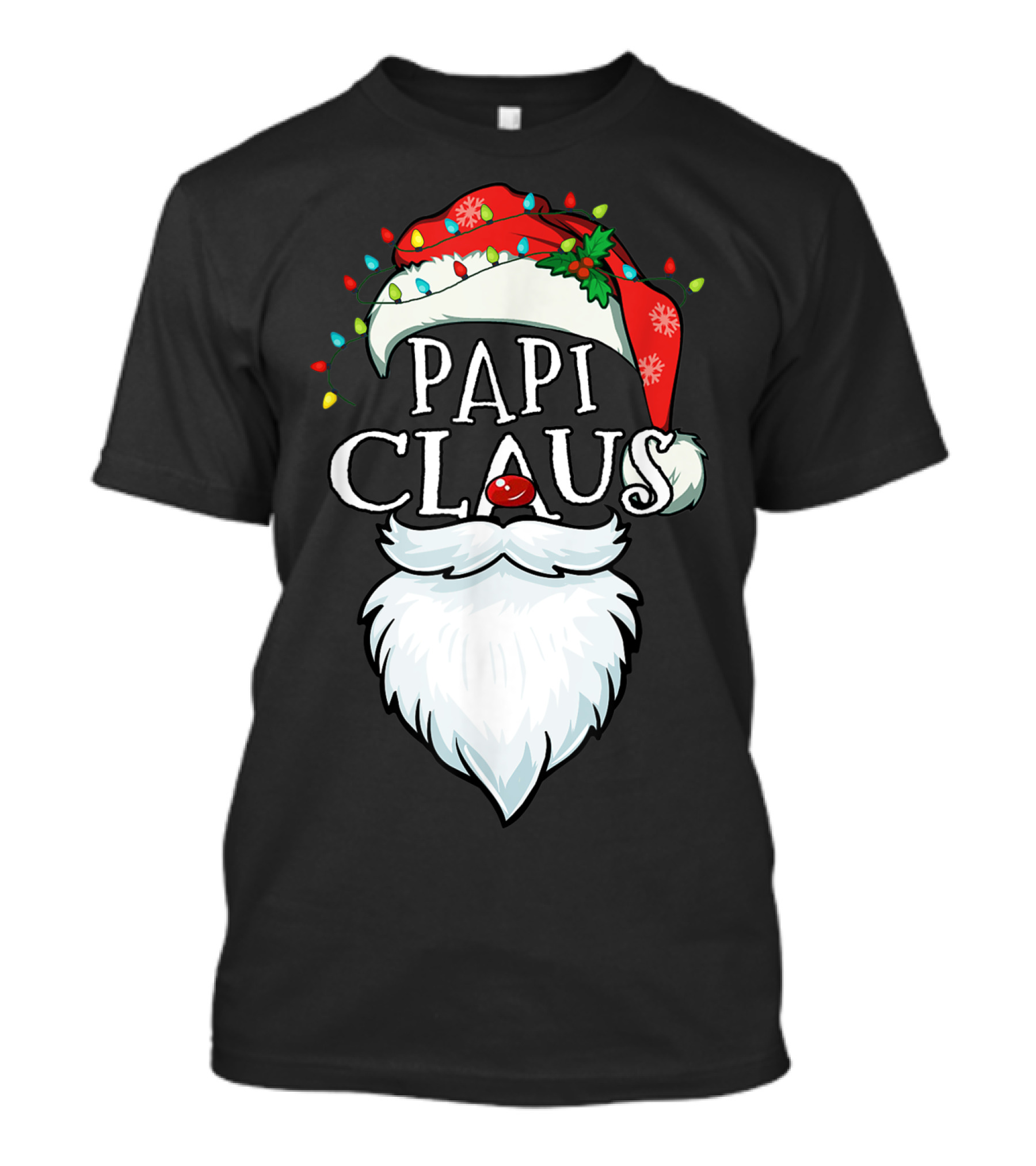Mens Papi Claus Santa Hat Xmas Costume Family Beard Lights T-Shirt