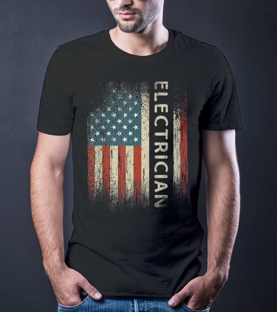 Electrician American USA Flag Patriotic Mens T-Shirt