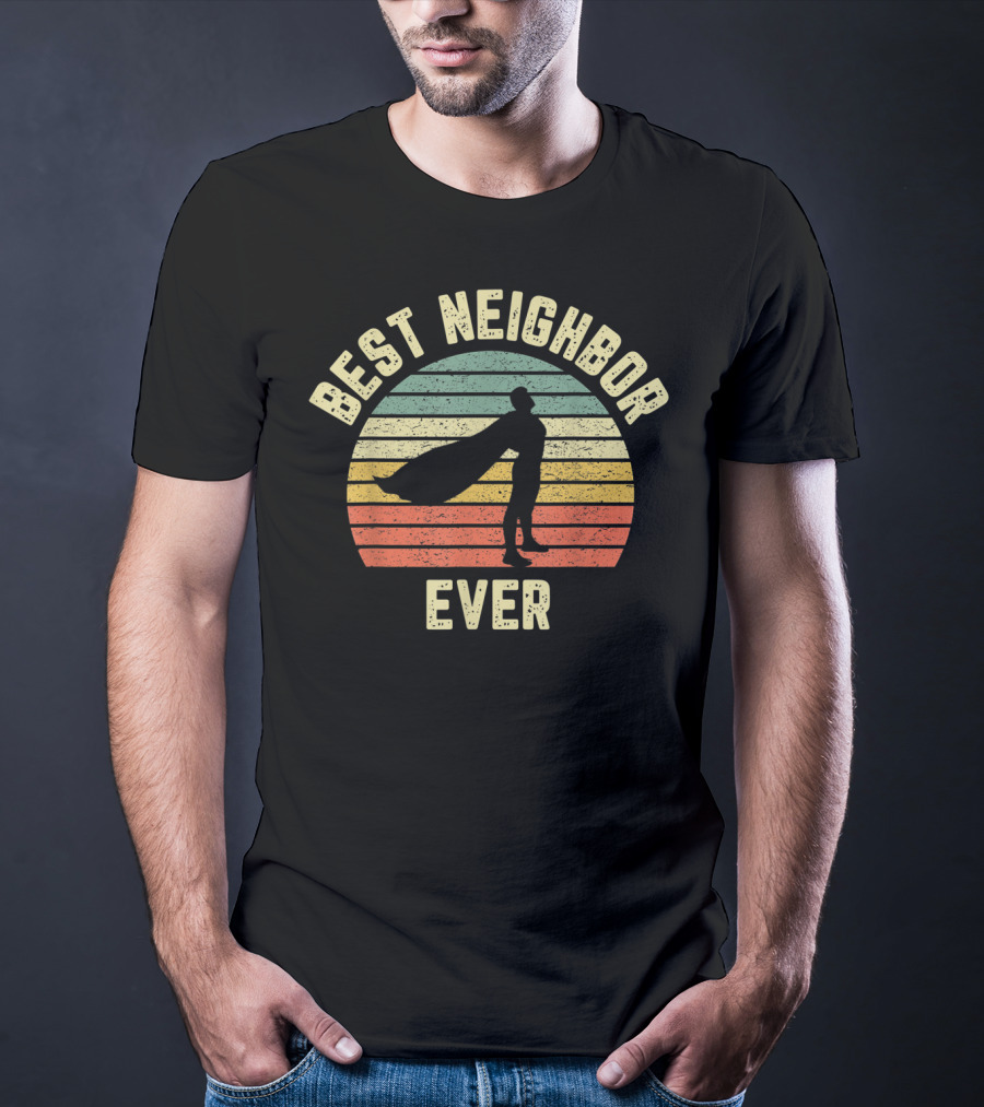 Best Neighbor Ever Vintage Superhero Silhouette Fun Mens T-Shirt