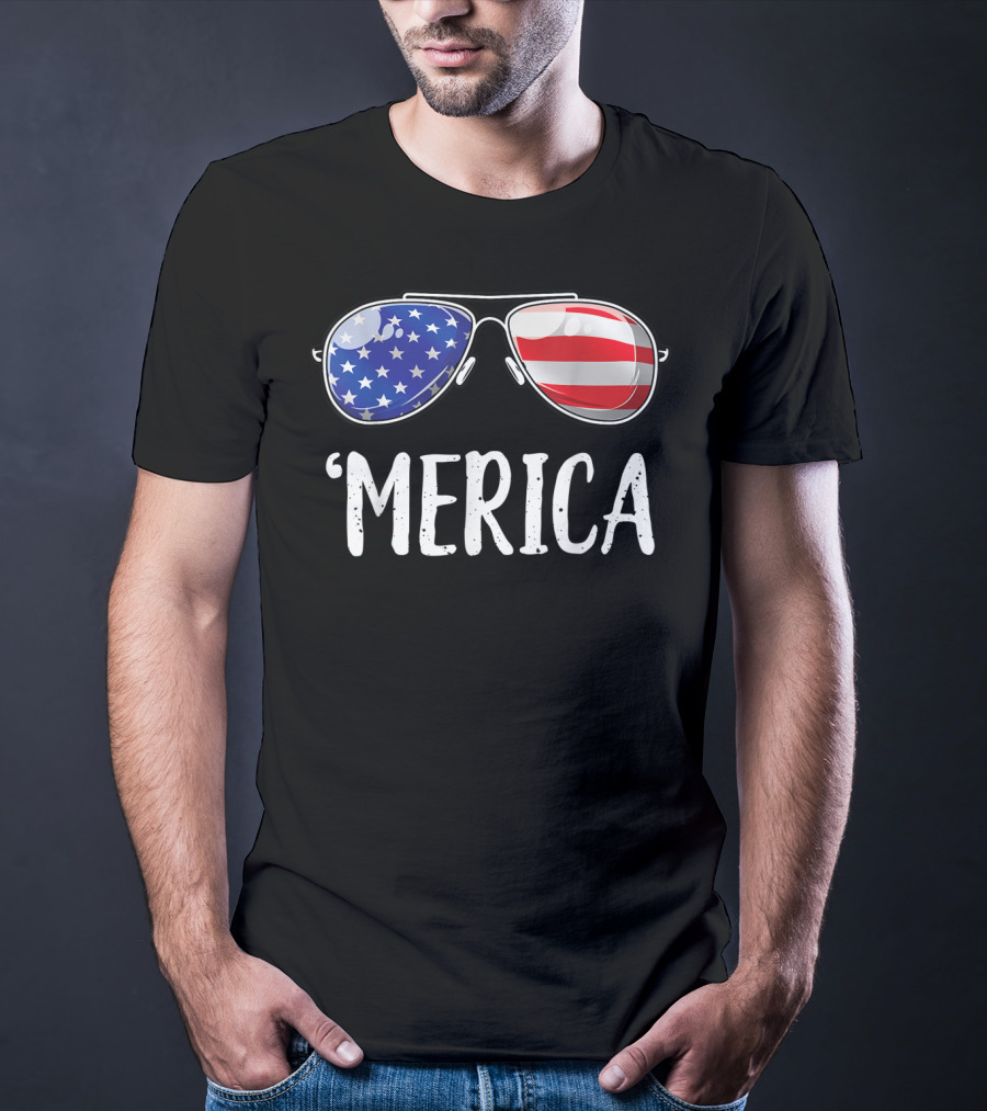 'Merica Sunglasses American Flag Fourth Of July T-Shirt