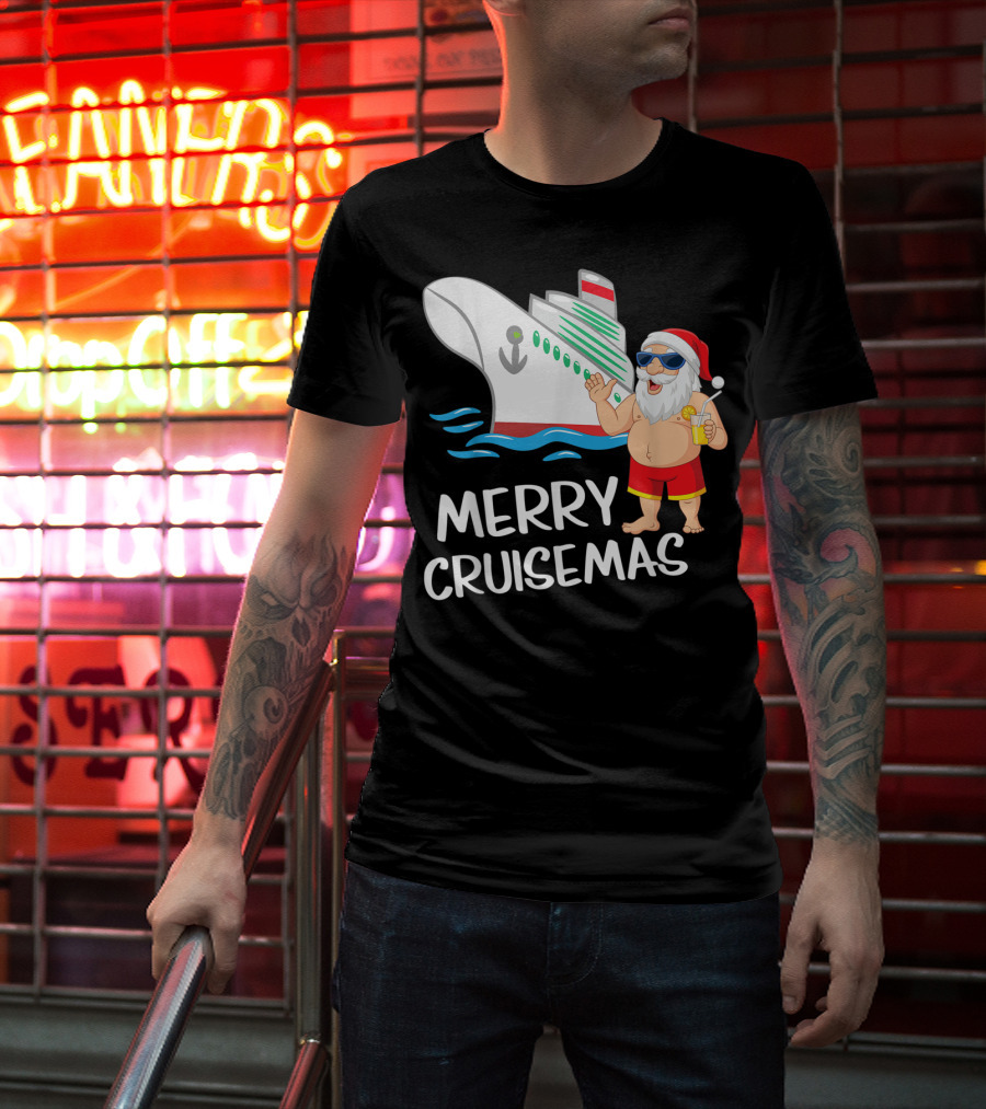 Merry Cruisemas Santa Claus Tropical Vacation Cruise Ship T-Shirt