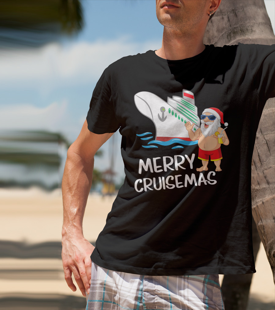 Merry Cruisemas Santa Claus Tropical Vacation Cruise Ship T-Shirt