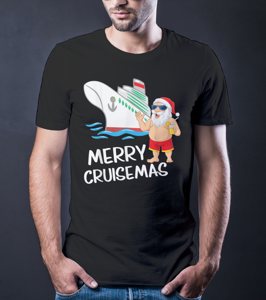 Merry Cruisemas Santa Claus Tropical Vacation Cruise Ship T-Shirt